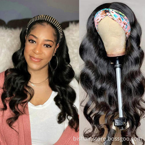 Body Wave headband wig natural color long wavy wig is suitable for black ladies without glue wig with headband 150% density